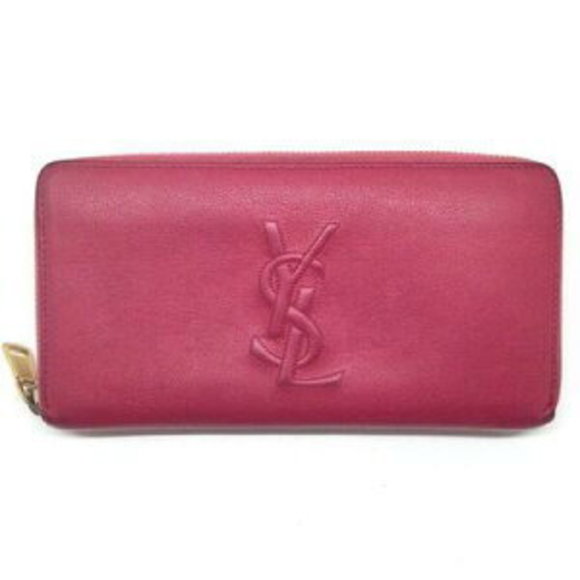 SAINT LAURENT Zip Long Wallet Leather Pink - Picture 1 of 7